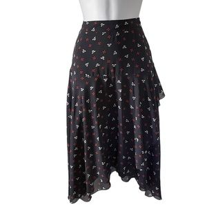 H&M Bias Ruffle Midi Skirt Red White Blue Ditzy Floral Size 12